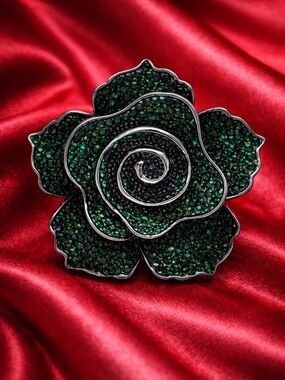Emerald Rose Green Crystal Brooch